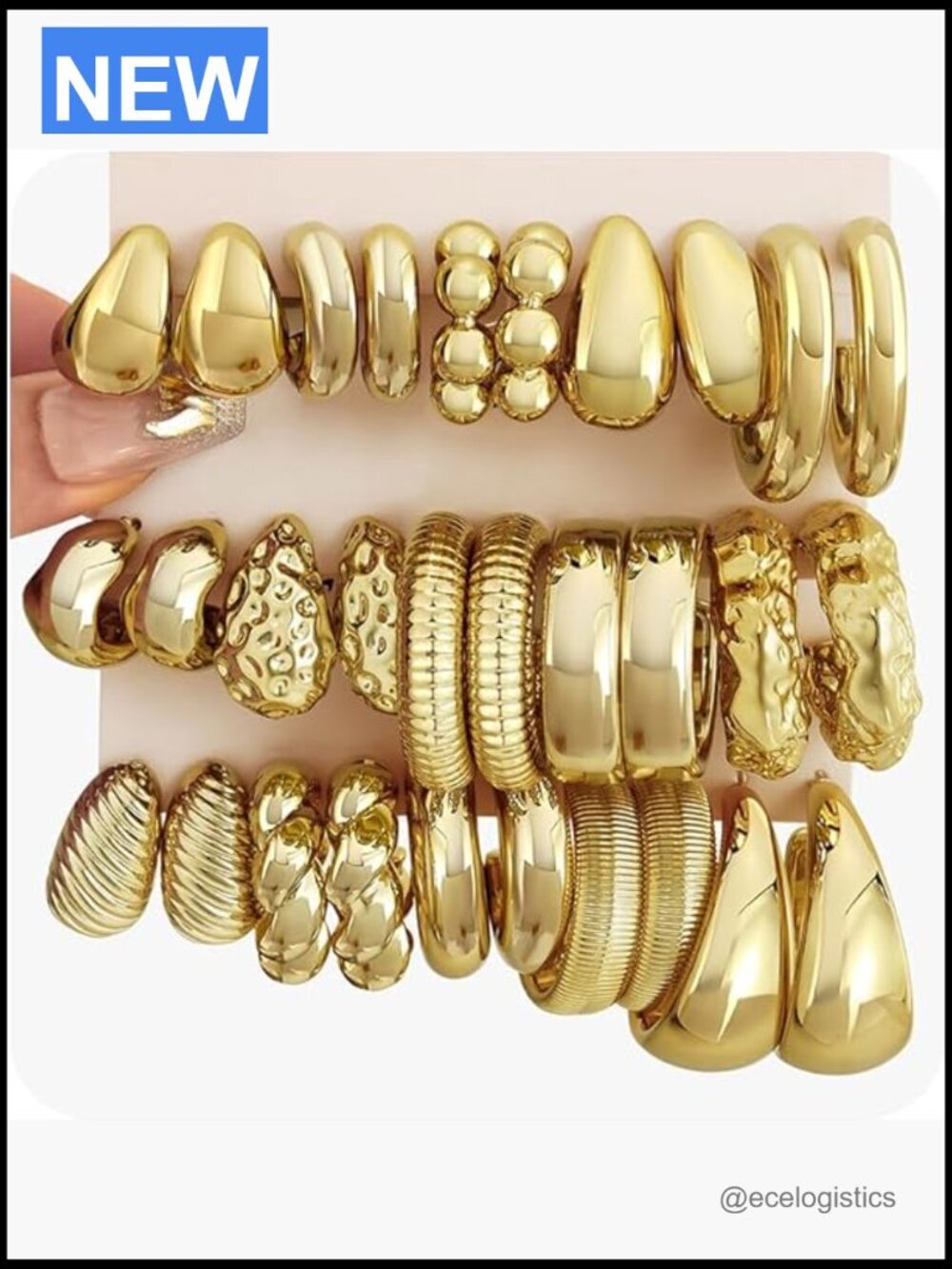 46 Pairs Gold Hoop Earrings Set - Chunky Twist Pearl Studs Multipack